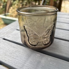 Glass Pen Pot with Butterfly Design 9cm Tall 9cm In Diameter