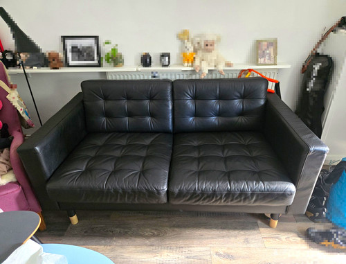 Black leather two - leather, sofa