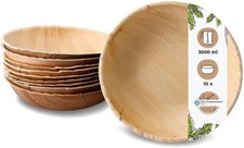 10x Palm Leaf Bowl 3000 ml Round - Disposable Soup Plate Compostable Large Bowl