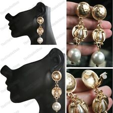 LARGE big pearl EGYPTIAN REVIVAL EARRINGS vintage style GOLD FASHION scarab 