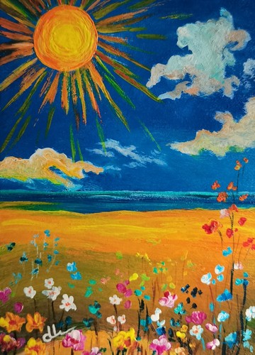 Sunshiny day aceo original - day",