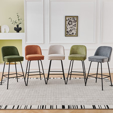 2X Breakfast Bar Stools Thickened Pad Linen Dining Chairs for Counter Kitchen