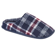 Men Slipper Tartan Blue Red Warm  Slip On House Comfort Mule  Shoe Size UK 7-12