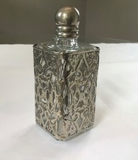 Vintage Glass Perfume Bottle with White Metal Holder H 11.5cms
