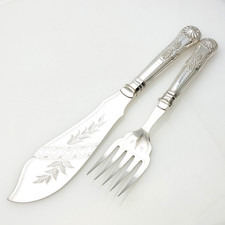 Kings Pattern - Pair Of Fish Servers - Antique Silver Plated Joseph Rodgers