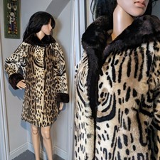 Vintage 50s 60s Lambskin Animal Leopard Print Coat Mod Glam S 8 10 36 