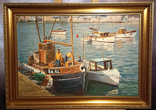 NANCY BAILEY (1913-2012) Framed Original Oil on Canvas "Fishing Boats St Ives"