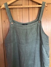 STUDIO FAUX LINEN KHAKI CROPPED DUNGAREES 14-16