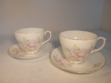 Two, Vintage, Large, Porcelain, Tea Cups & Saucers 