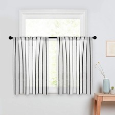 2 Panel Sheer Farmhouse Striped Short Small Cafe Curtains Tiers Kitchen Bathroom