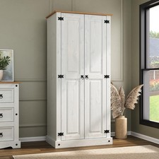 Corona Wardrobe 2 Door White Bedroom Solid Mexican Pine Wood Flat Top