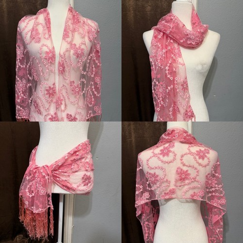 Pink floral embroidered sheer - pink,