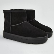 NEW?George Girls Black Suede Snug Kids Ankle Boots Winter Warm Fur Lined Shoes 
