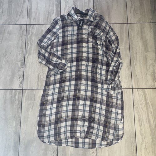 Boohoo blue white plaid shirt - boohoo, blue/white