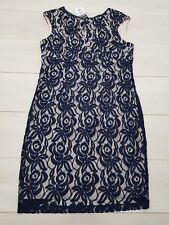 WALLIS Evening Occasions Shift Dress Size 16 Navy Floral Lacey Sleeveless Smart