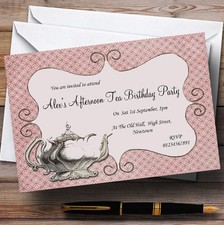 Vintage Chic Afternoon Tea Theme Personalised Birthday Party Invitations - Th95
