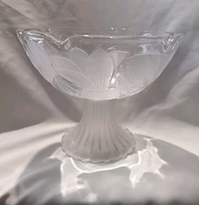 Frosted Glass Fruit & Flowers Pedestal Bowl/Candy Dish/Trinket Dish