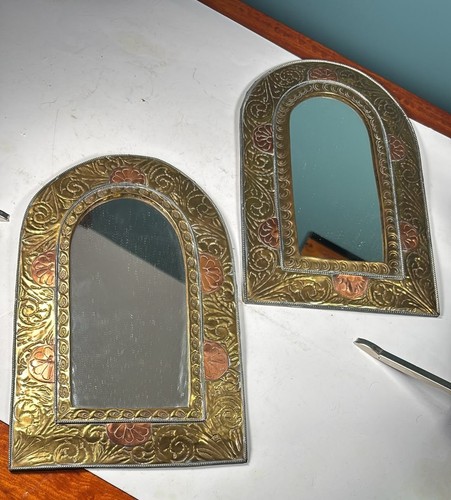 Pair moroccan brass mirrors - pair, of