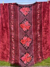Antique Vintage Maroon Beach Towel Throw Cloth Blanket Material ?
