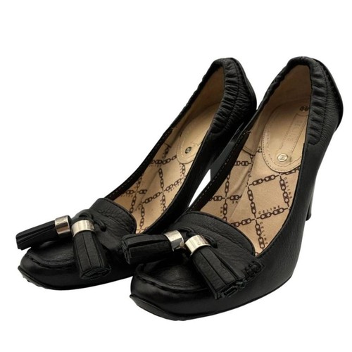 Celine black leather tassel - black,