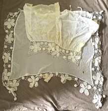 Set of vintage French cotton voile curtains with crocheted horse chestnut border