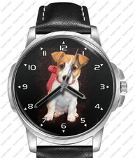 Puppy Of Jack Russell Pet Dog Cute Black Leather Strap Watch