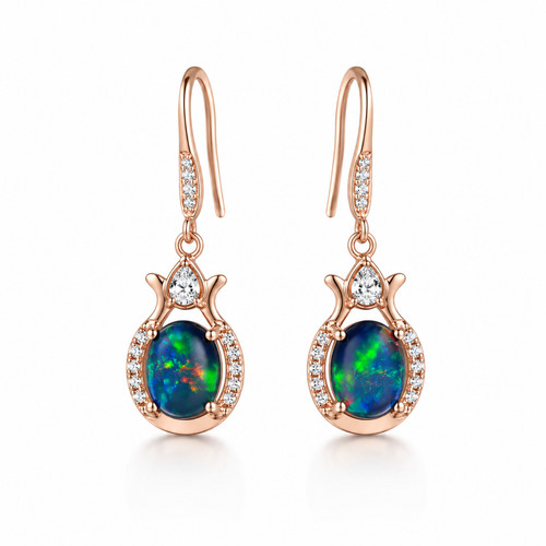 Black fire opal - black, dangle