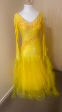Bespoke Yellow ballroom diamonte competition dance dress size M/12 dance wear 