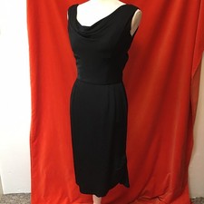 Ceil Chapman vintage 50s fitted black dress drape neck black size 2-4 lbd