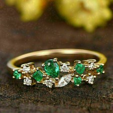 1Ct Pear Green Emerald & Diamond Awesome Engagement Ring 14K Yellow Gold Finish