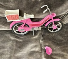 1980s Hot Pink Barbie Scooter Bike. Mattel Doll Bicycle with Wicker Basket.