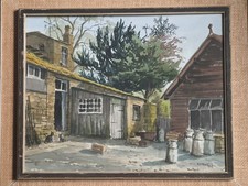 Vintage Original watercolour painting by R H FAWKES Milk farm rural landscape 72