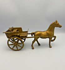 Vintage 1930s Olde English Solid Brass Horse Jib Carriage Pulling Cart Figurine