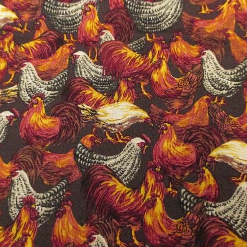 Cotton fabric roosters hens - roosters,