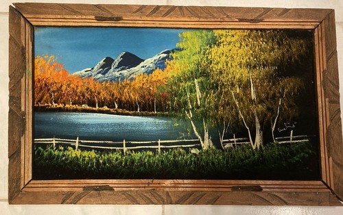Black velvet painting lake - black,