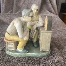 Vintage Statue Lefton Figurine, Two Men Listening to an Old Fashioned Radio