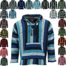 Recycled Mexican Baja Jerga Hoodie Top Hippie Festival Surfer Sweatshirt Jumper