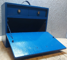 Vintage Wooden Tool Box With 2 Drawers Carpentry Carry Case Chest Storage Box