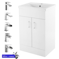 500mm Bathroom Vanity Unit White Cloakroom Two Door Basin Sink Cabinet & Tap Set