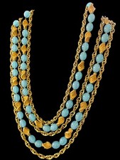 Vintage Crown Trifari Alfred Philippe Necklace Etruscan Aqua Lucite 4 Strands