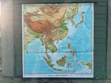 Vintage SOUTH & EAST ASIA  geographical roll down school map chart  geography