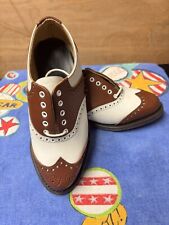 VIOLET PROMOTIONS BROWN/WHITE PUNCHED LEATHER SADDLE SHOES RESIN SOLES