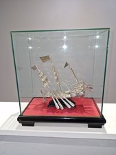 ARTICULATED CHINESE EXPORT SOLID STERLING SILVER JUNK SHIP BOAT MODEL  20thC