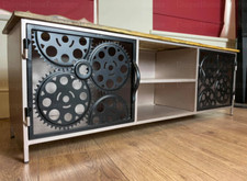 Industrial TV Stand Rustic Metal Media Cabinet Vintage Retro Storage Cupboard