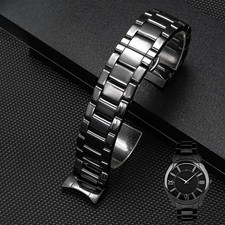 Fits Armani AR1410 AR1400 Men's Glossy Butterfly Buckle Ceramic Watch Strap 22mm