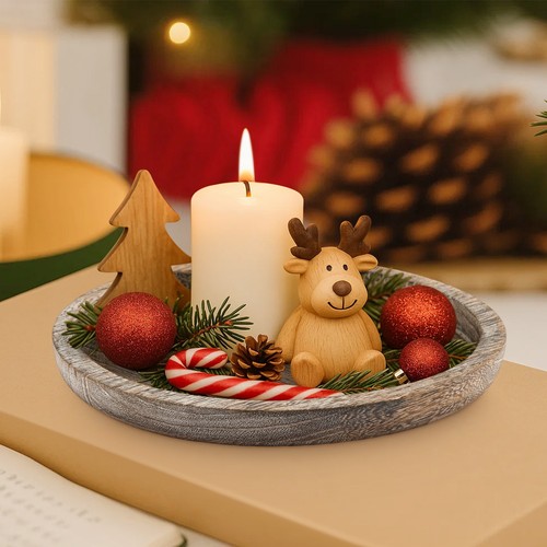 Wooden candle holder tray - candle,