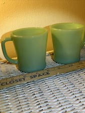 SET OF TWO Vintage Fire King Jadeite Coffee Mugs Handle Excellent Condition