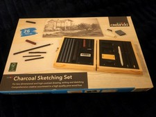 Crelando Charcoal Art Drawing And Sketching Set With Wooden Box 26 Piece Set  