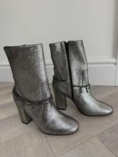 Pinko Metallic Silver Leather Ankle Boots Made in Italy UK4 NEW RRP £295