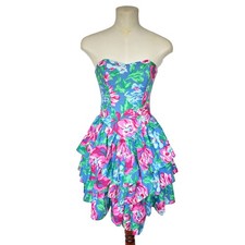 80's sun dress rara skirt Caribbean strapless boned corset top small cruise